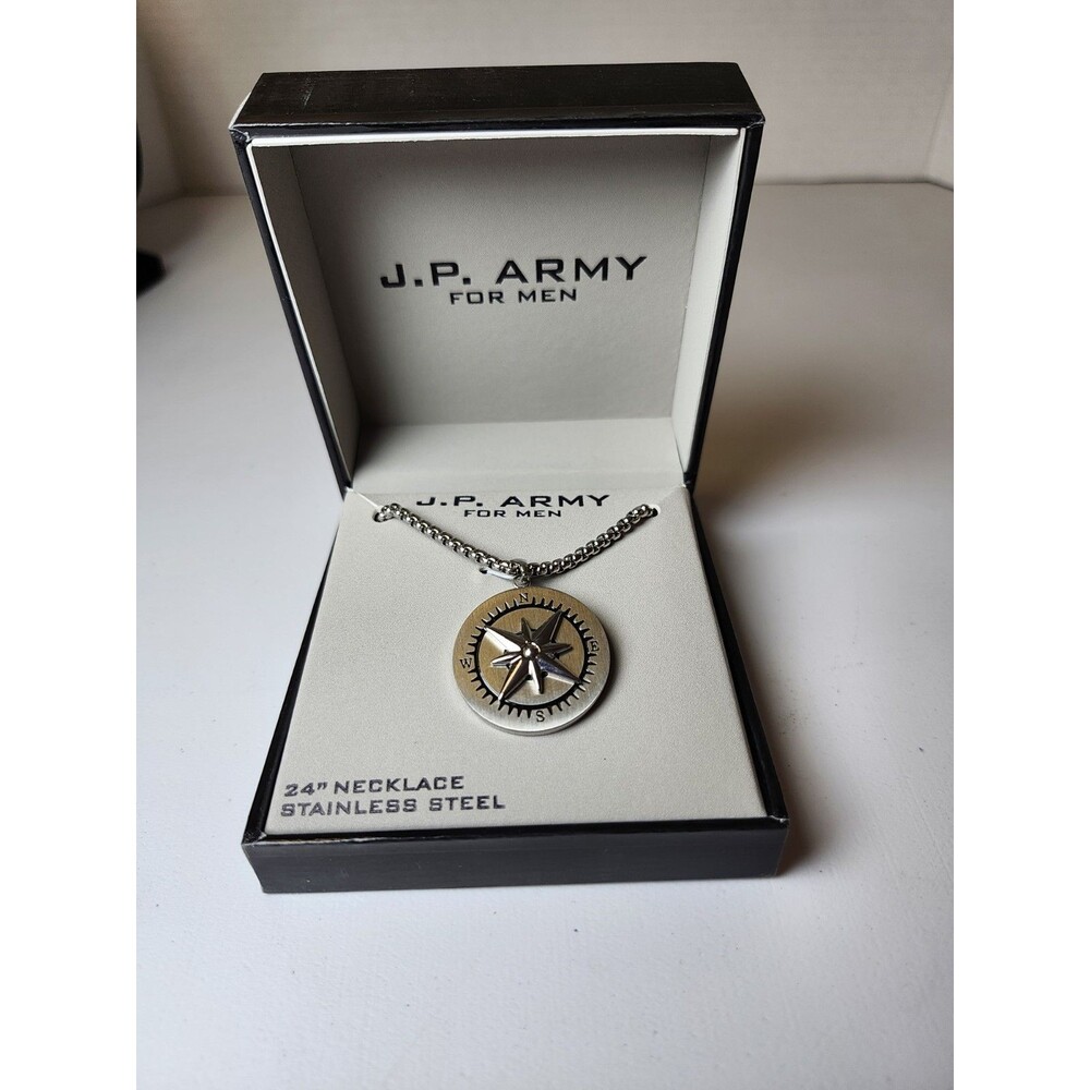 New J.P. Army Men's Stainless Steel 24" Compass Nautical Pendant Necklace